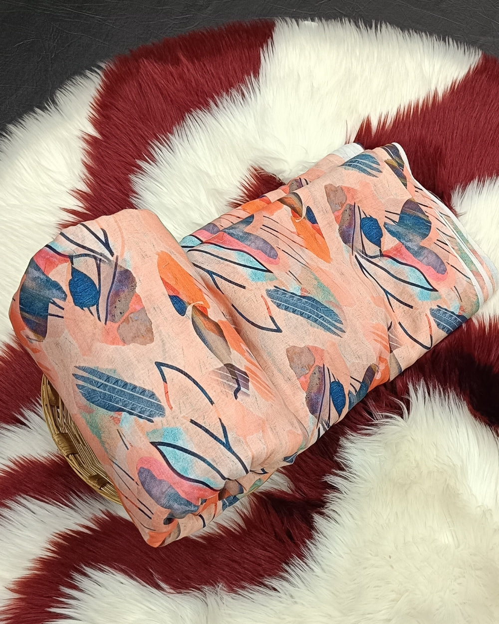 Cotton Linen Feel Floral Print Light Peach Colour 43 Inches Width