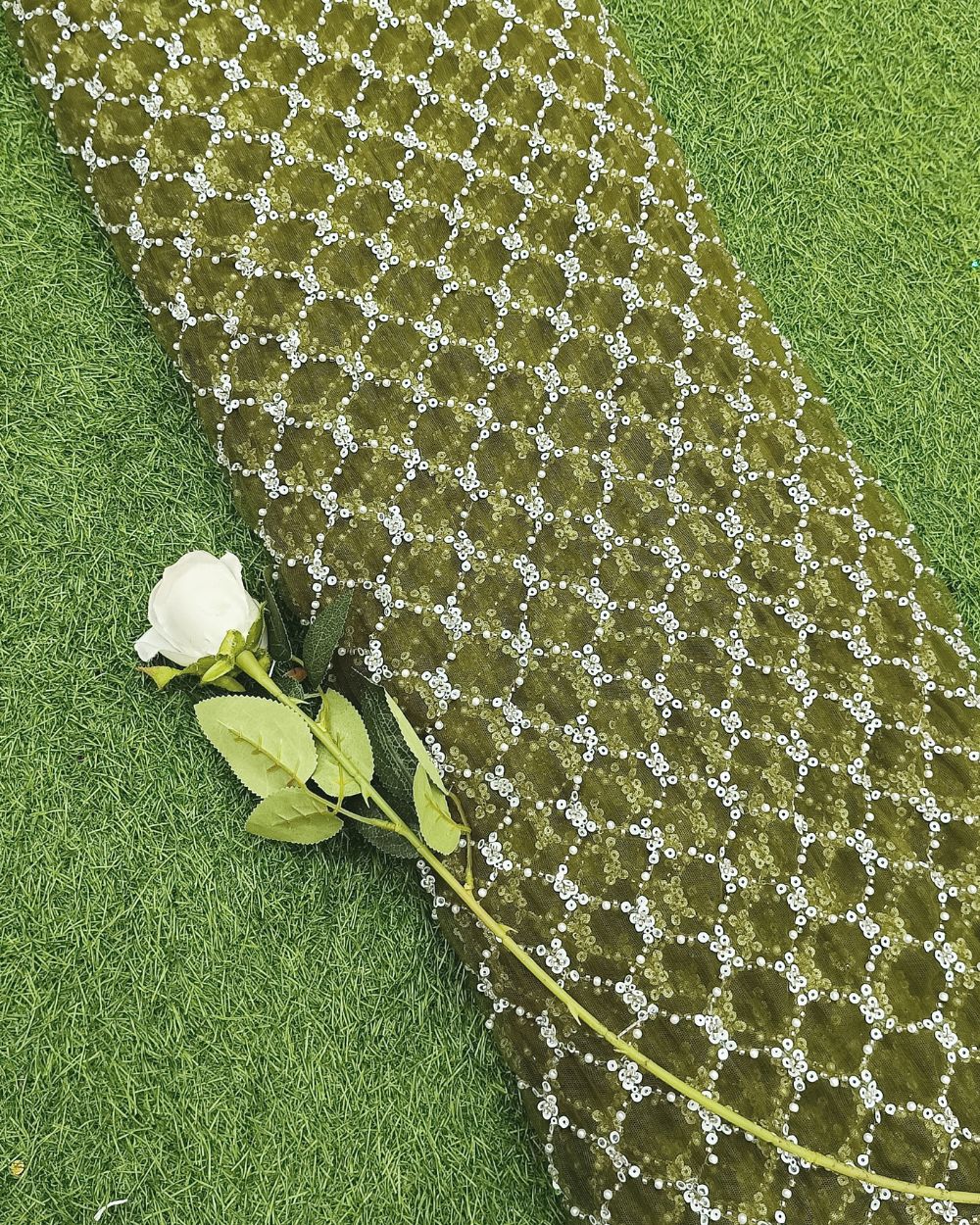 Net Work Mehandi Green Colour 55 Inches Width