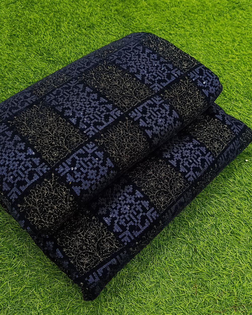 Velvet Work Navy Blue Colour 43 Inches Width