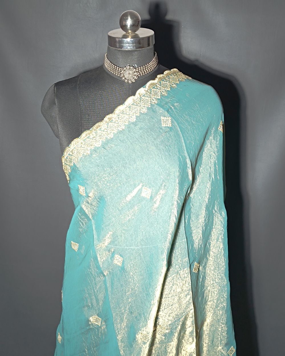 Space Silk Work Dupatta with Border Blue Grey Colour 45 Inches Width