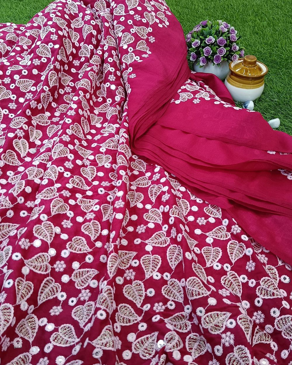 Vichitra Silk Work Dark Pink Colour 44 Inches Width