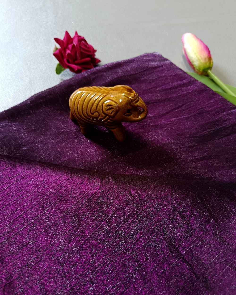 Plain Pure Space Silk Saree Without Blouse Dark Wine Colour 44 Inches Width