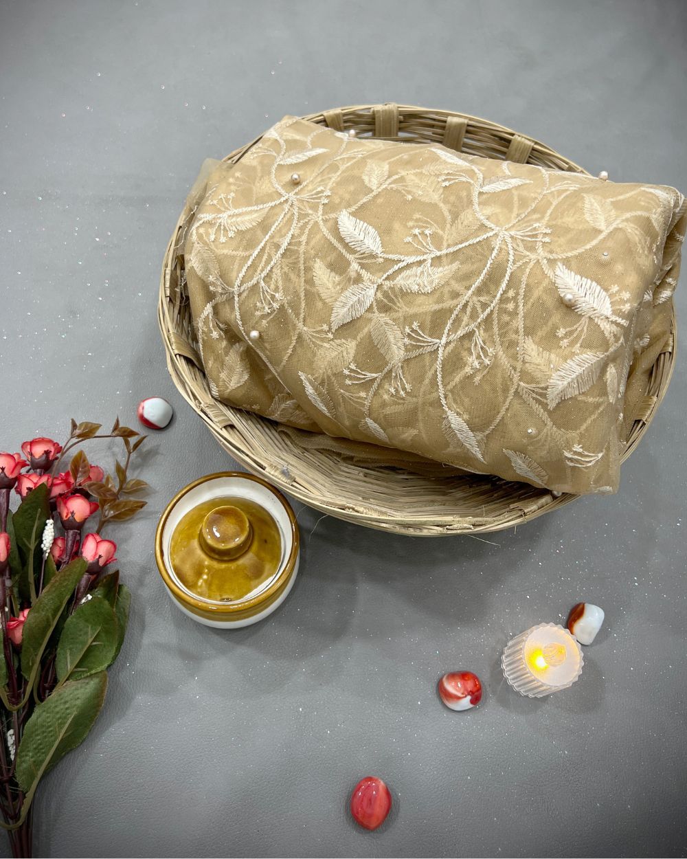 Moti Net Work Golden Colour 42 Inches Width