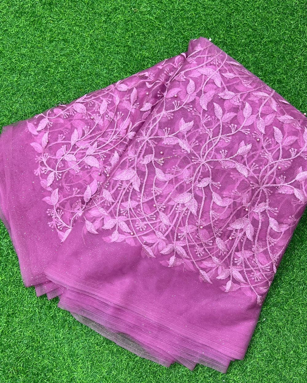 Moti Net Work Pastel Pink Colour 42 Inches Width