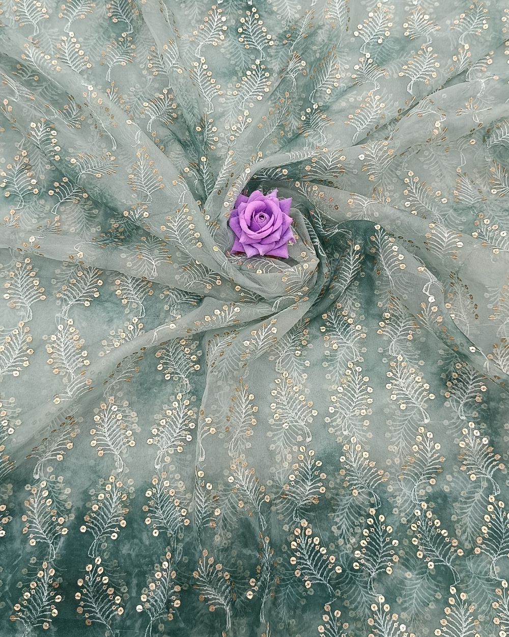 Organza Shibori Work Green Colour 45 Inches Width