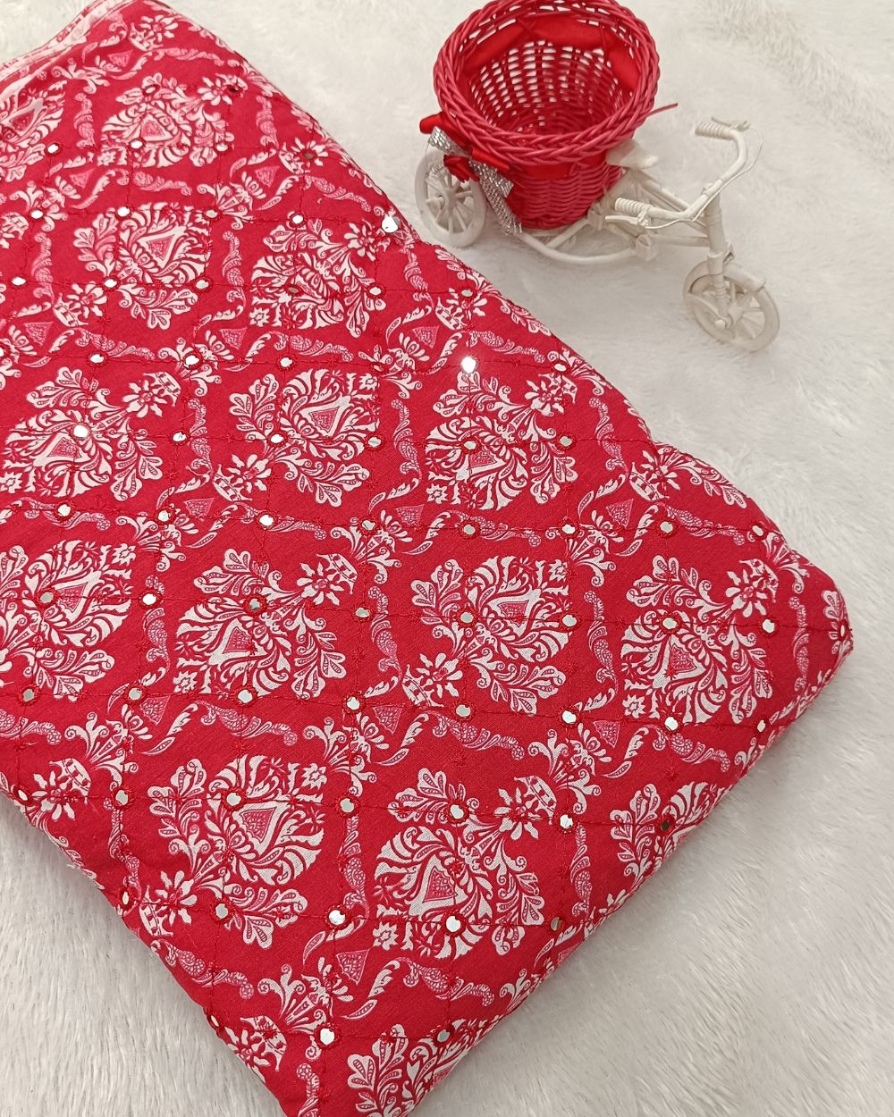 Cotton Abla Work Red Colour 42 Inches Width
