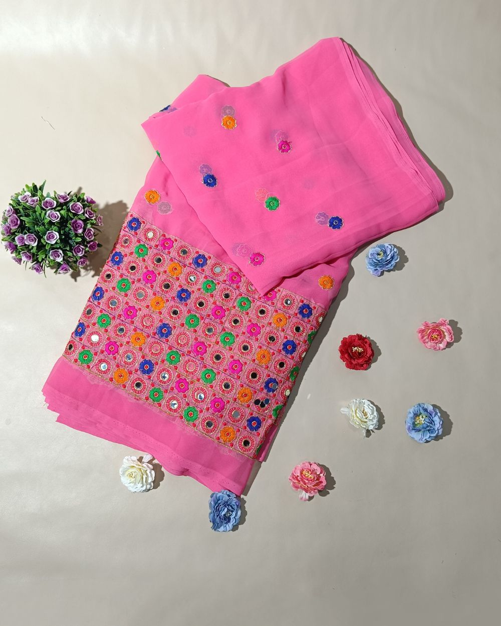 Georgette Work Rose Pink Colour 46 Inches Width