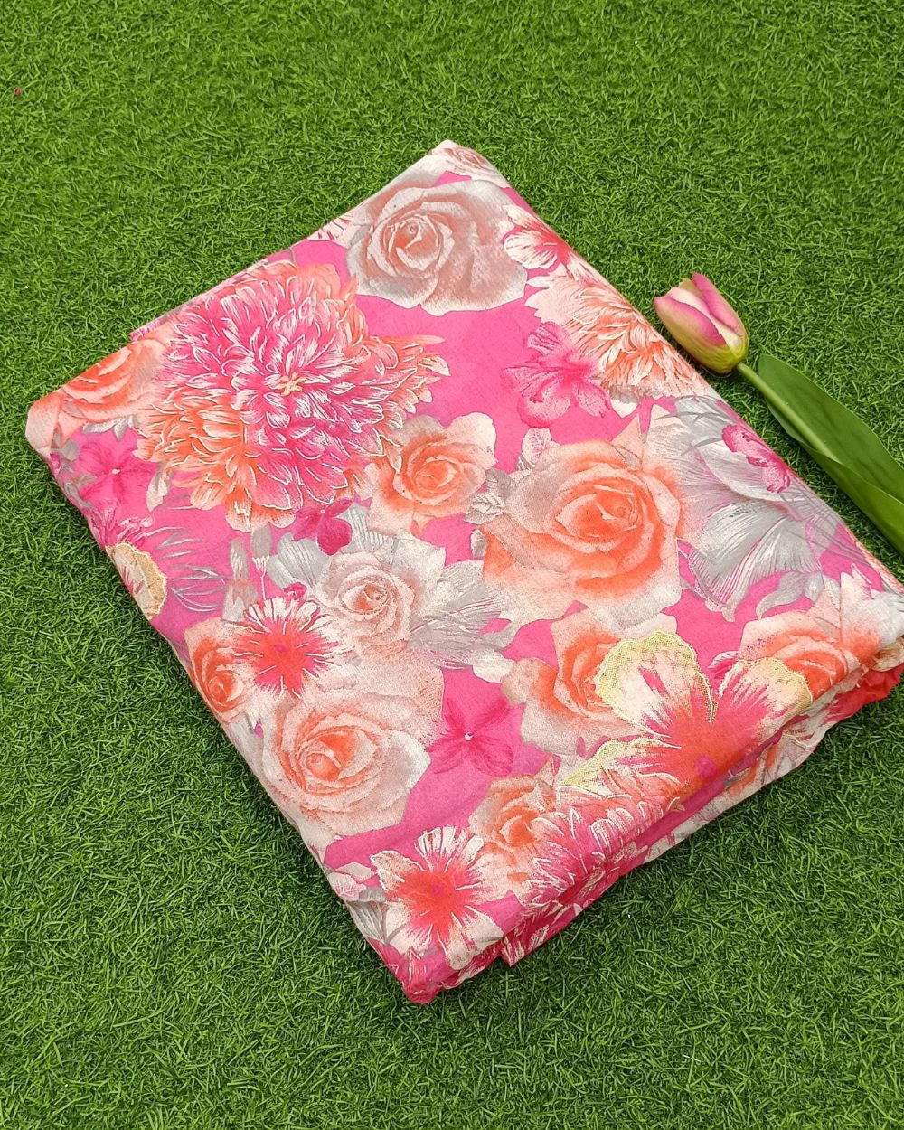 Mal Cotton Foil Print Pink Colour 44 Inches Width