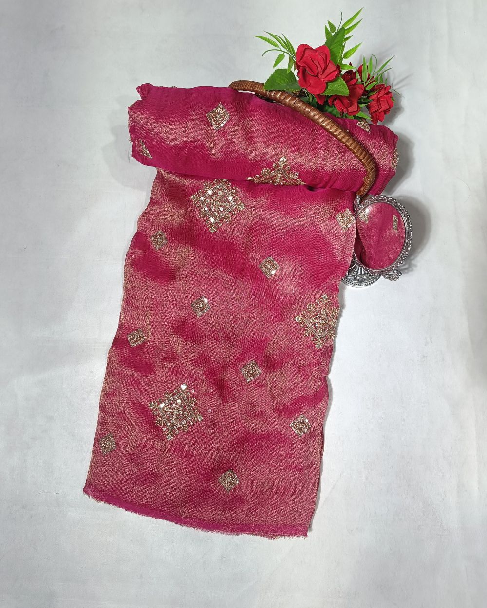 Premium Burberry Silk Work Rani Pink Colour 44 Inches Width