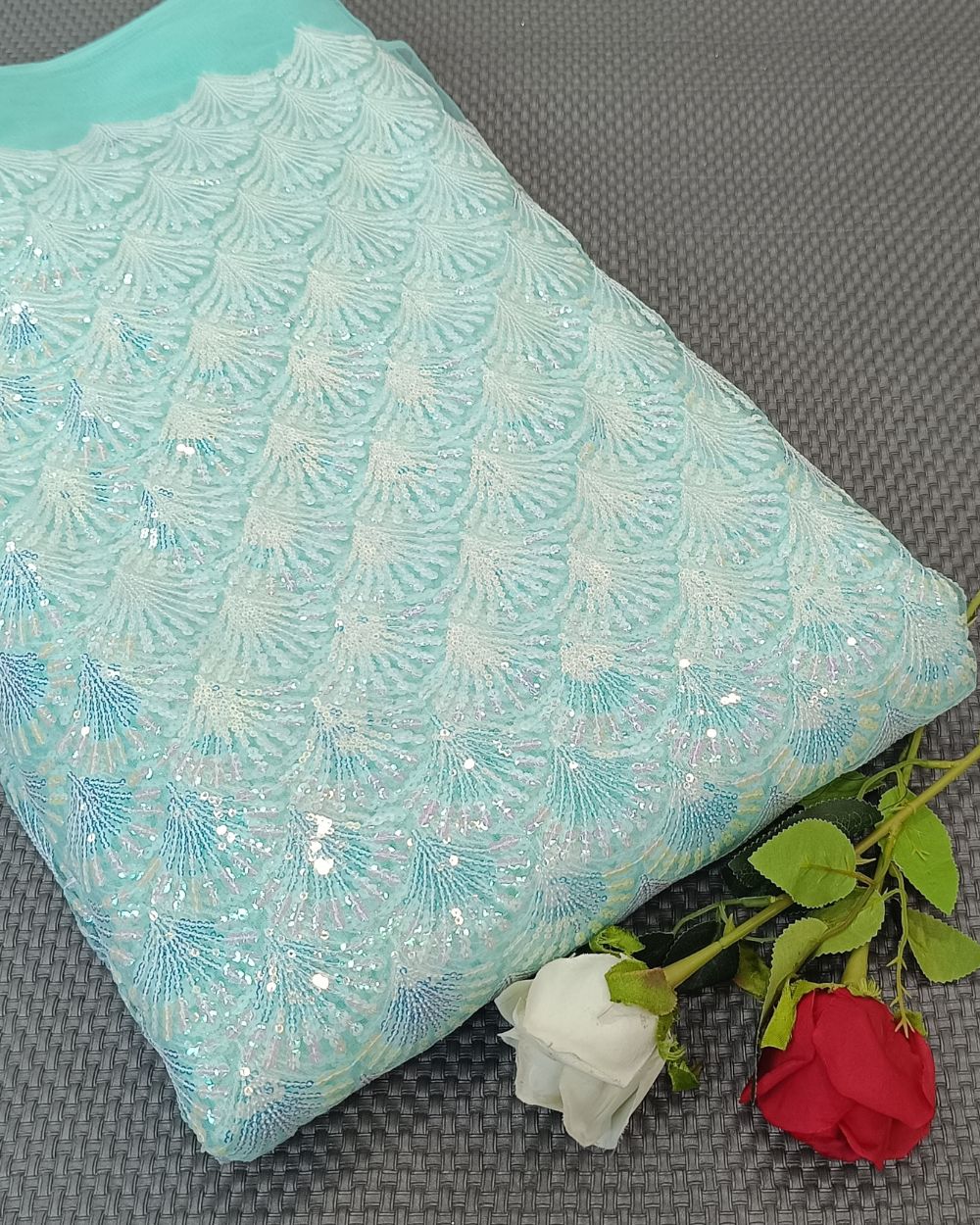 Net Work Turquoise Blue Colour 44 Inches Width