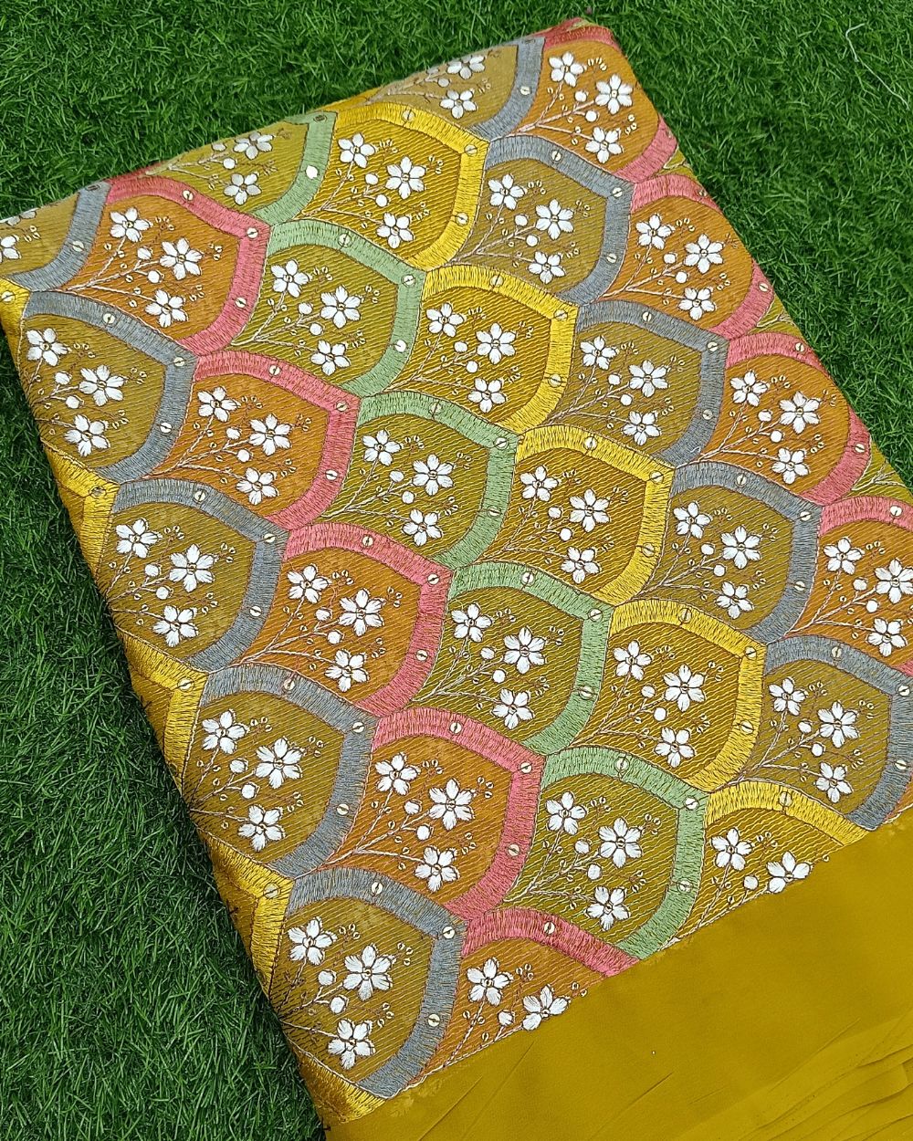 Georgette Work Mustard Yellow (Multicolor) 43 Inches Width