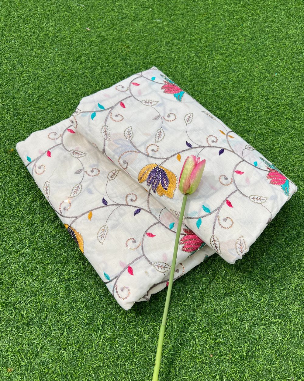 Kora Cotton Work Multicolor 46 Inches Width