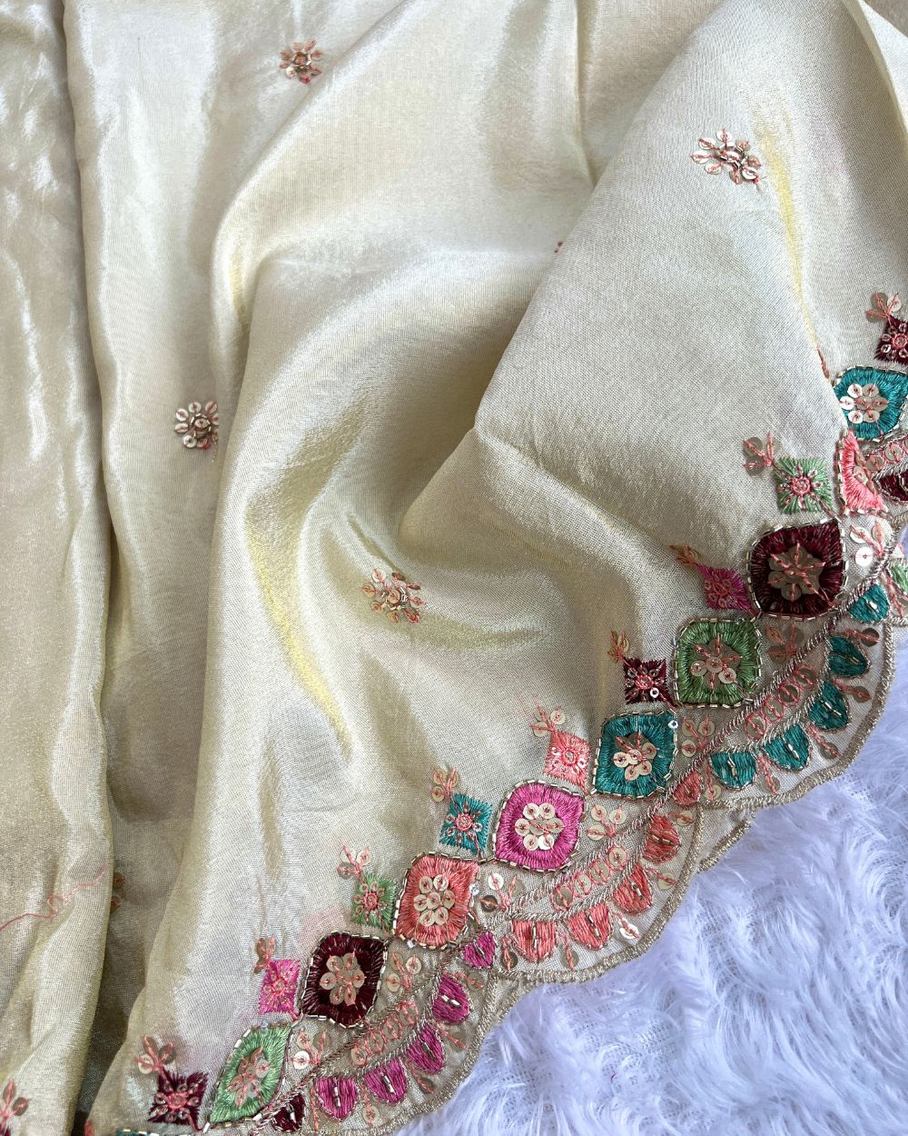 Cosmos Dupatta with Cutwork Border Golden Colour 40 Inches Width