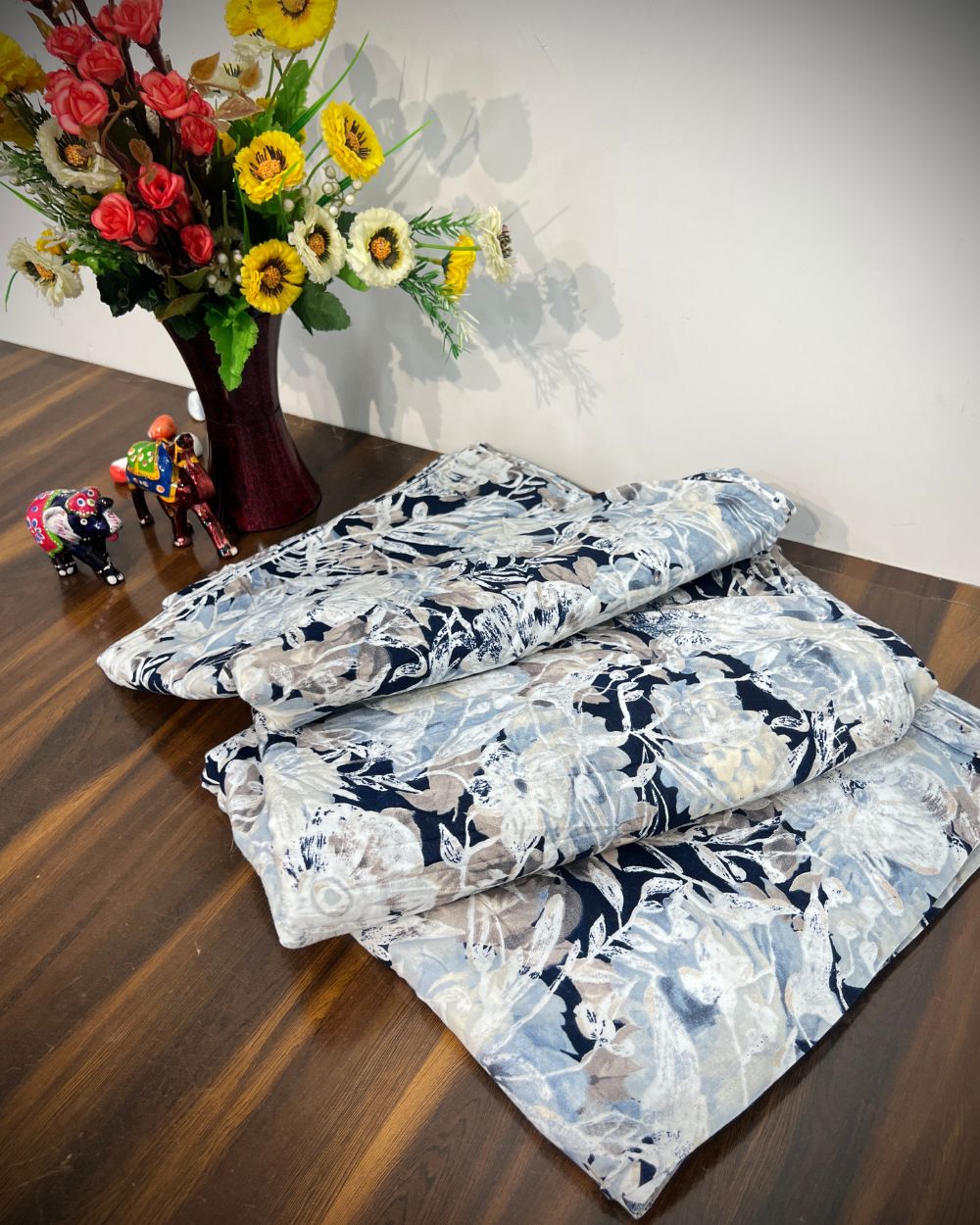 Printed Mal Cotton with Foil Navy Blue Colour 42 Inches Width