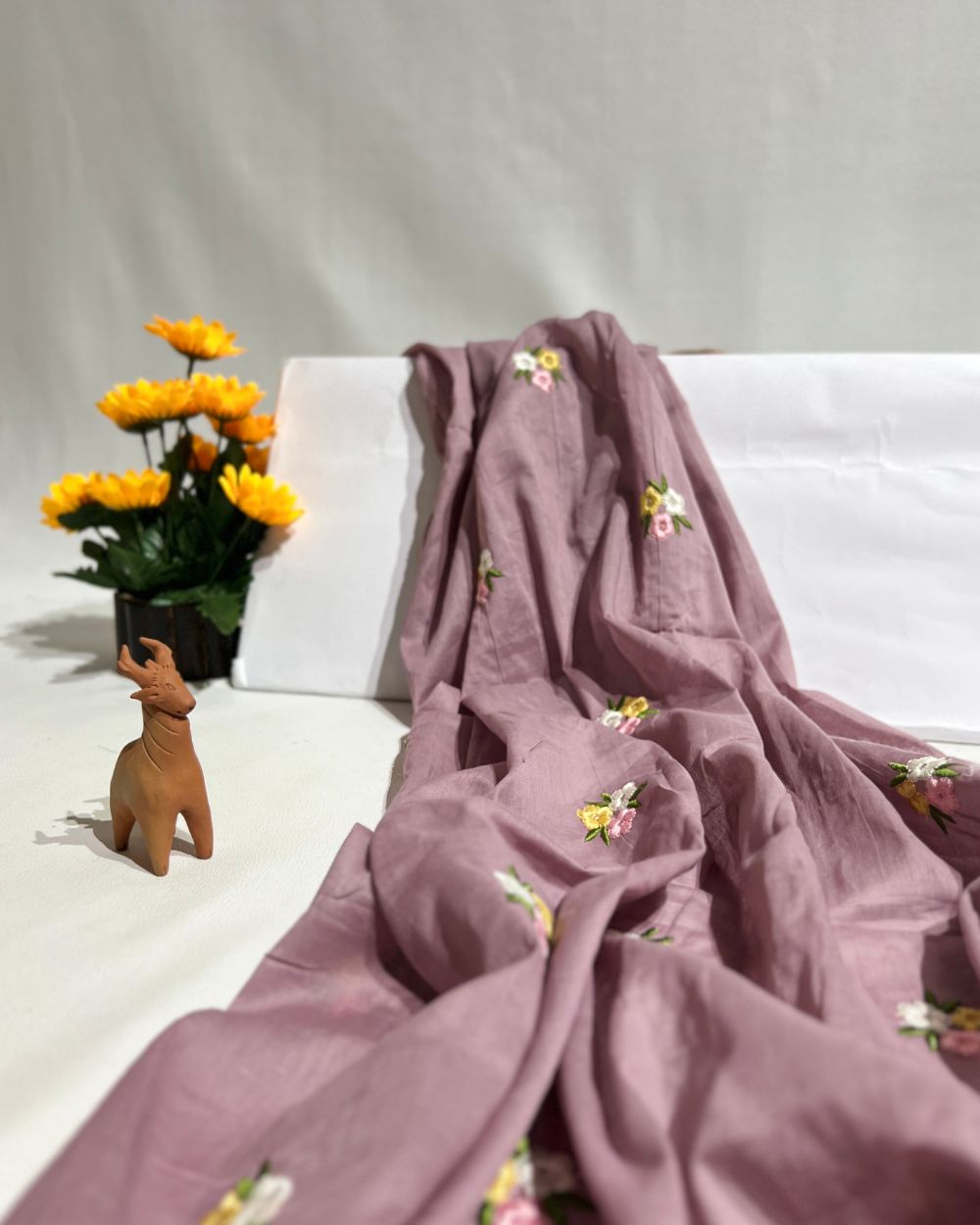 Mal Cotton with Thread Work Pastel Onion Colour 42 Inches Width