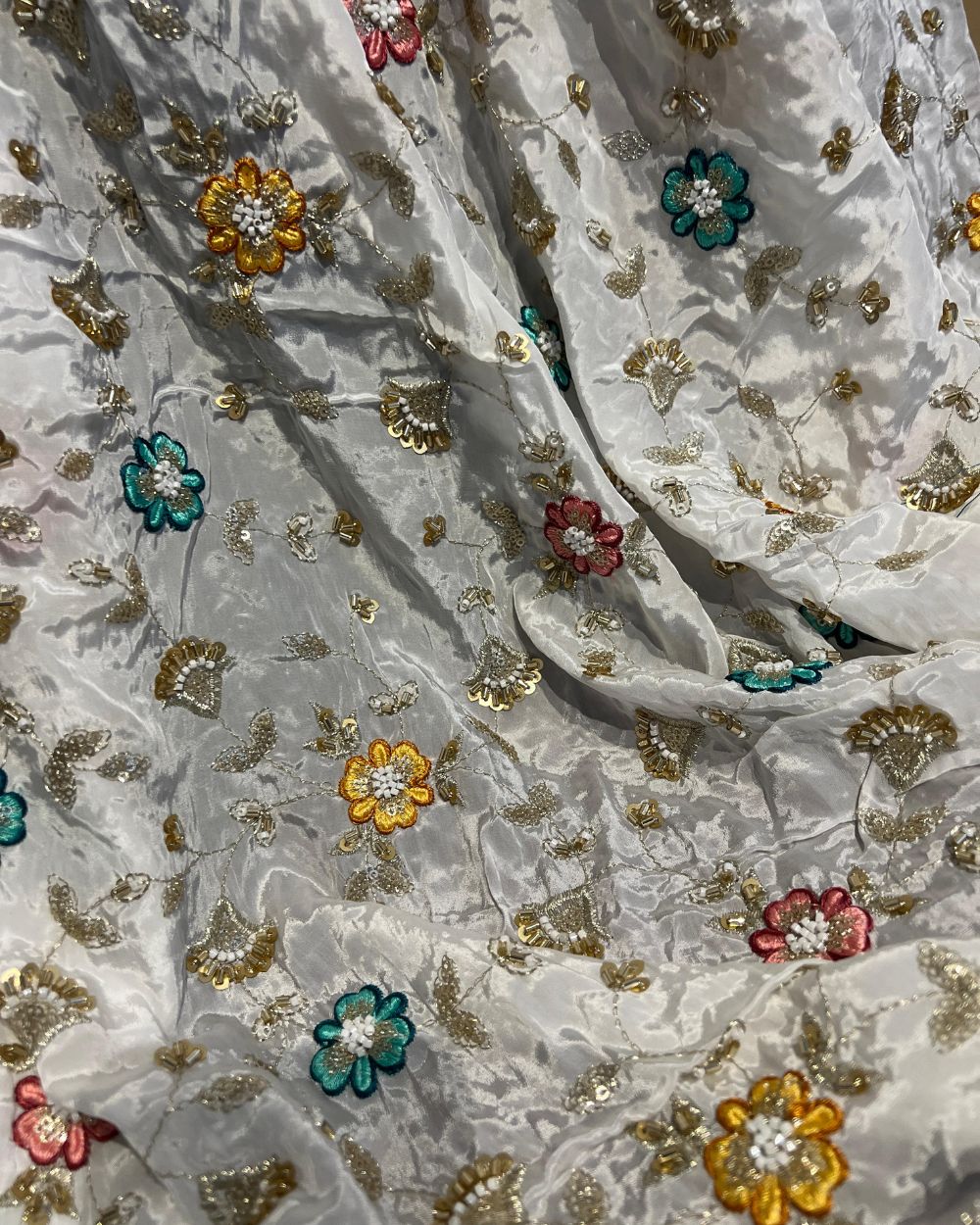 Natural Soft Crepe Work White Colour 45 Inches Width