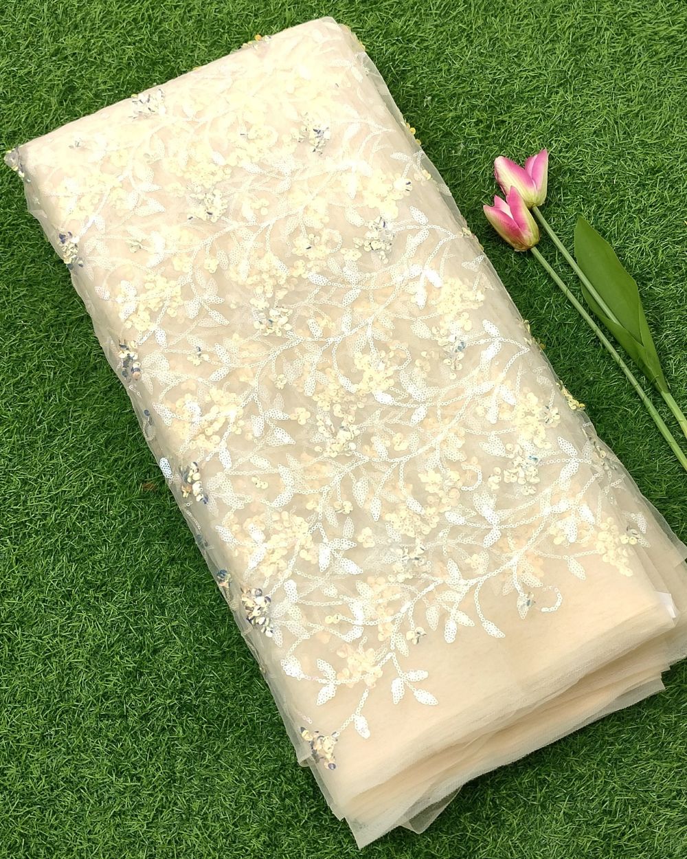 Net Work Light Golden Colour 54 Inches Width