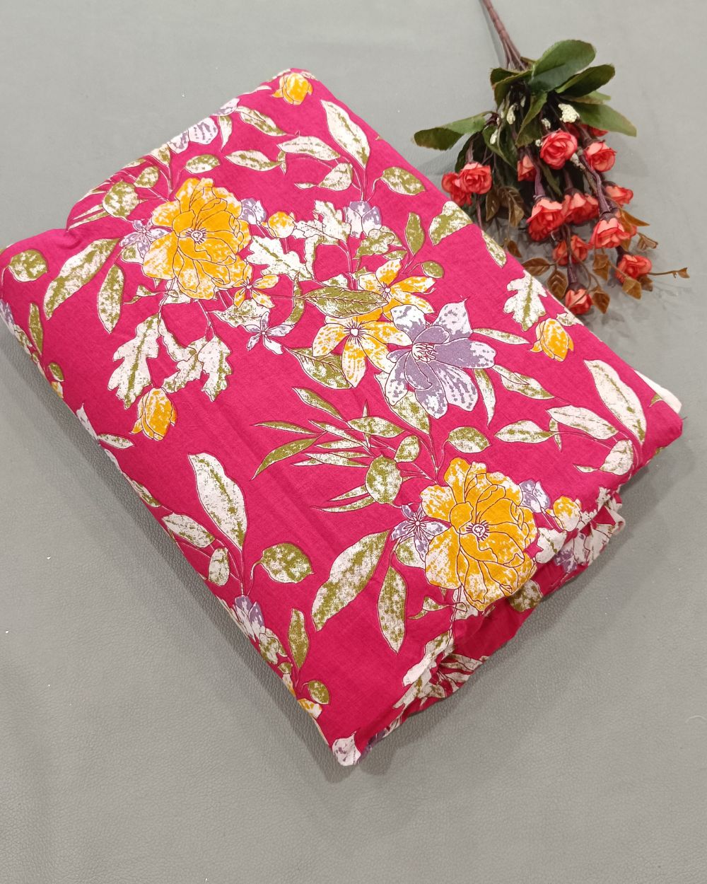 Printed Cambric Cotton Rani Pink Colour 42 Inches Width