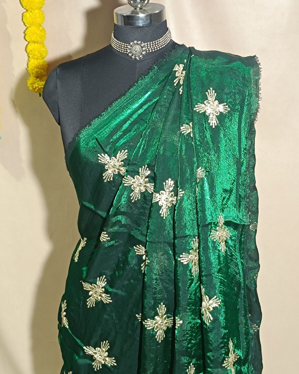 Space Silk Work Forest Green Colour 42 Inches Width