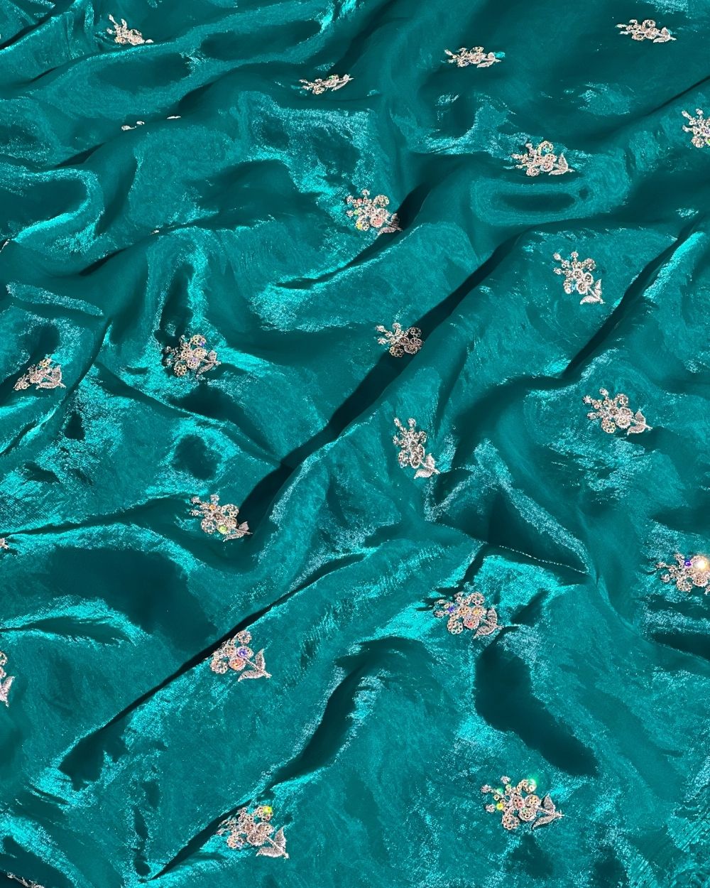 Space Silk Work Peacock Green Colour 48 Inches Width