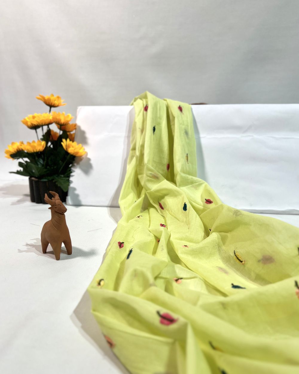 Mal Cotton with Thread Work Lemon Yellow Colour 42 Inches Width