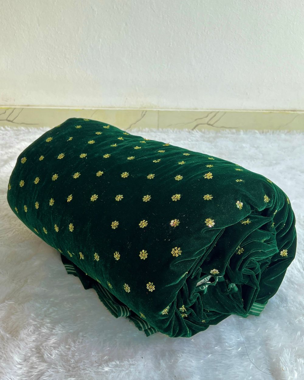 Premium Velvet Butti Work Bottle Green Colour 45 Inches Width