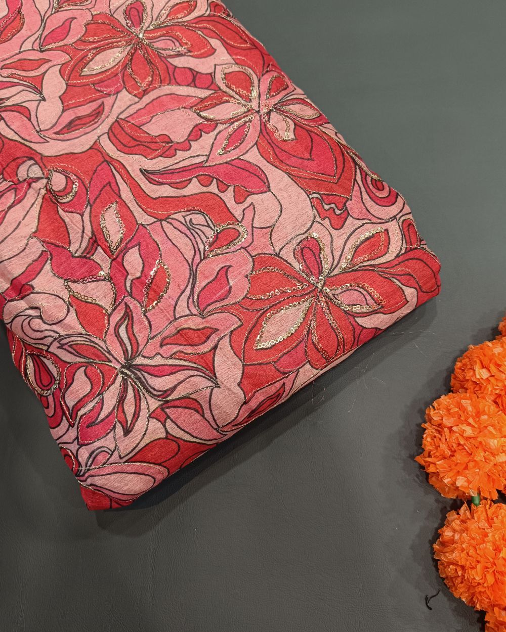 Chinnon Work Red Colour 46 Inches Width