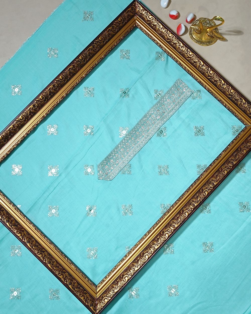 Cambri Cotton Work Unstitched Top Pattern Aqua Blue Colour 48 Inches Width