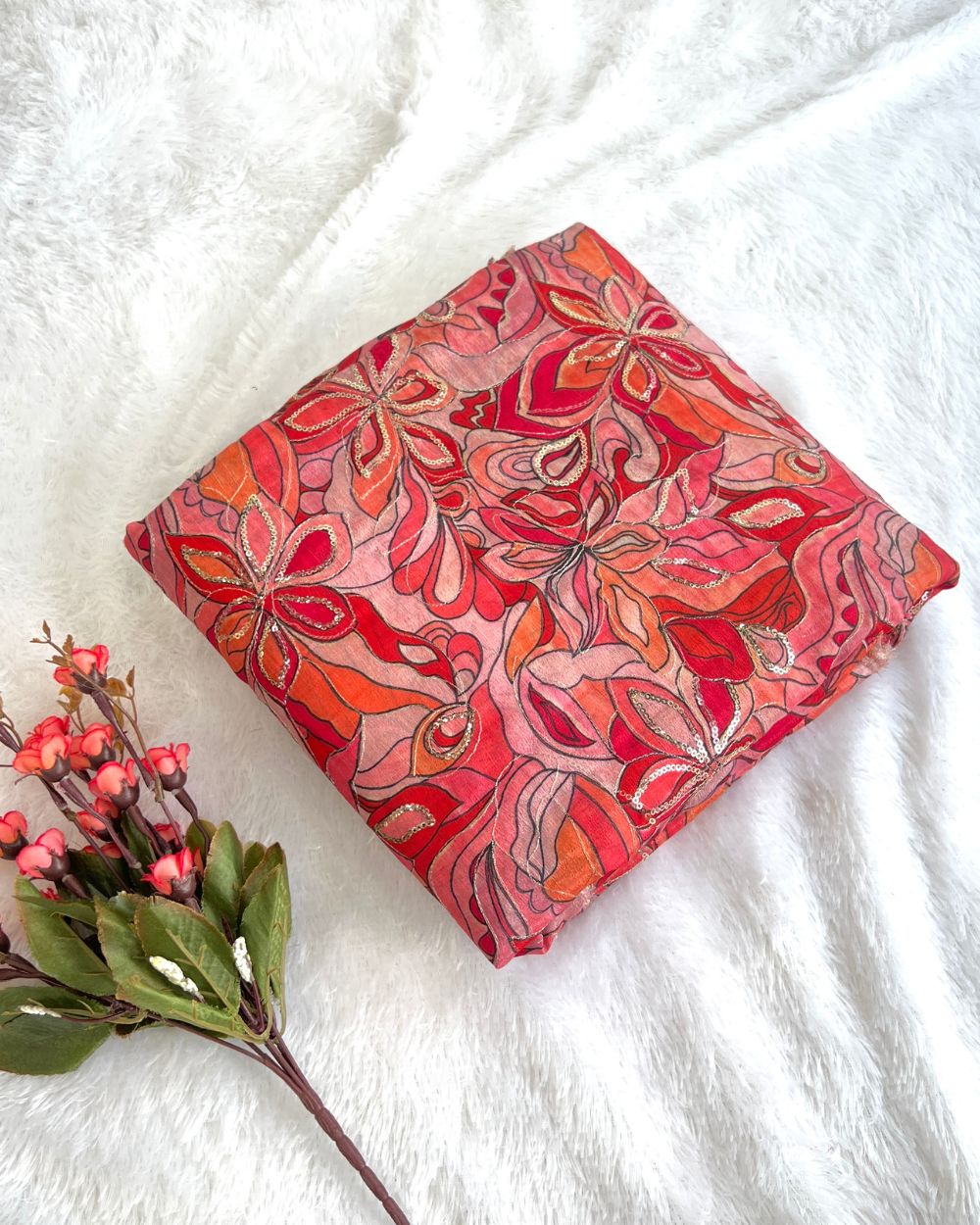 Chinnon Work Peach Red Colour 46 Inches Width