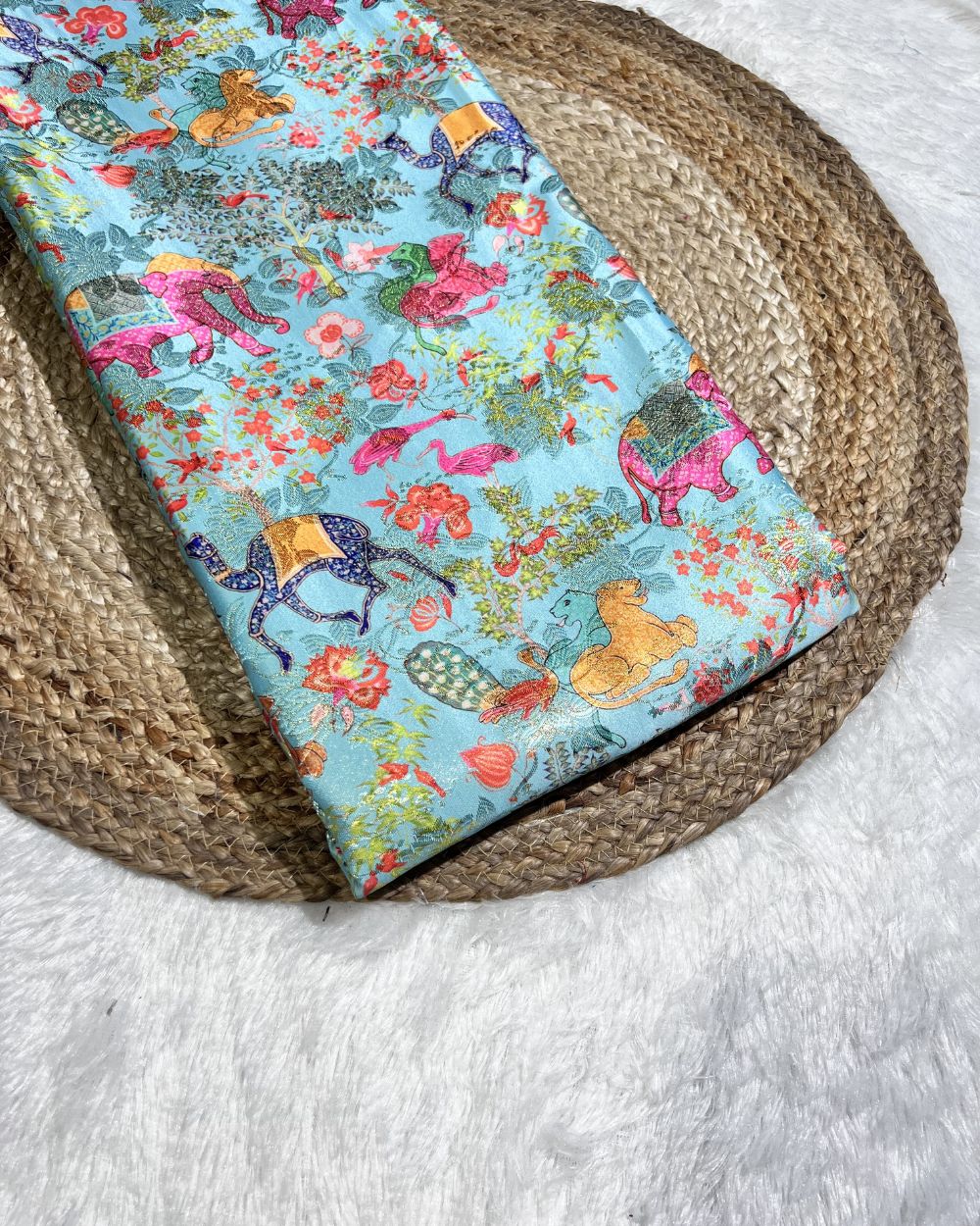 Digital Zari Work Sky Blue Colour 47 Inches Width