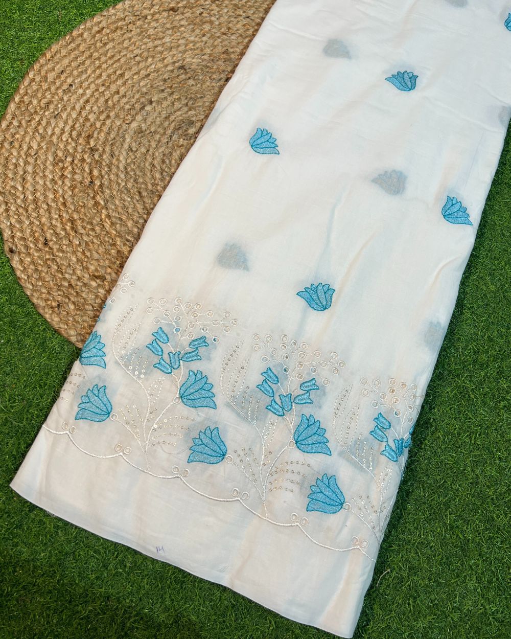 Cotton Work with Border White Colour 44 Inches Width