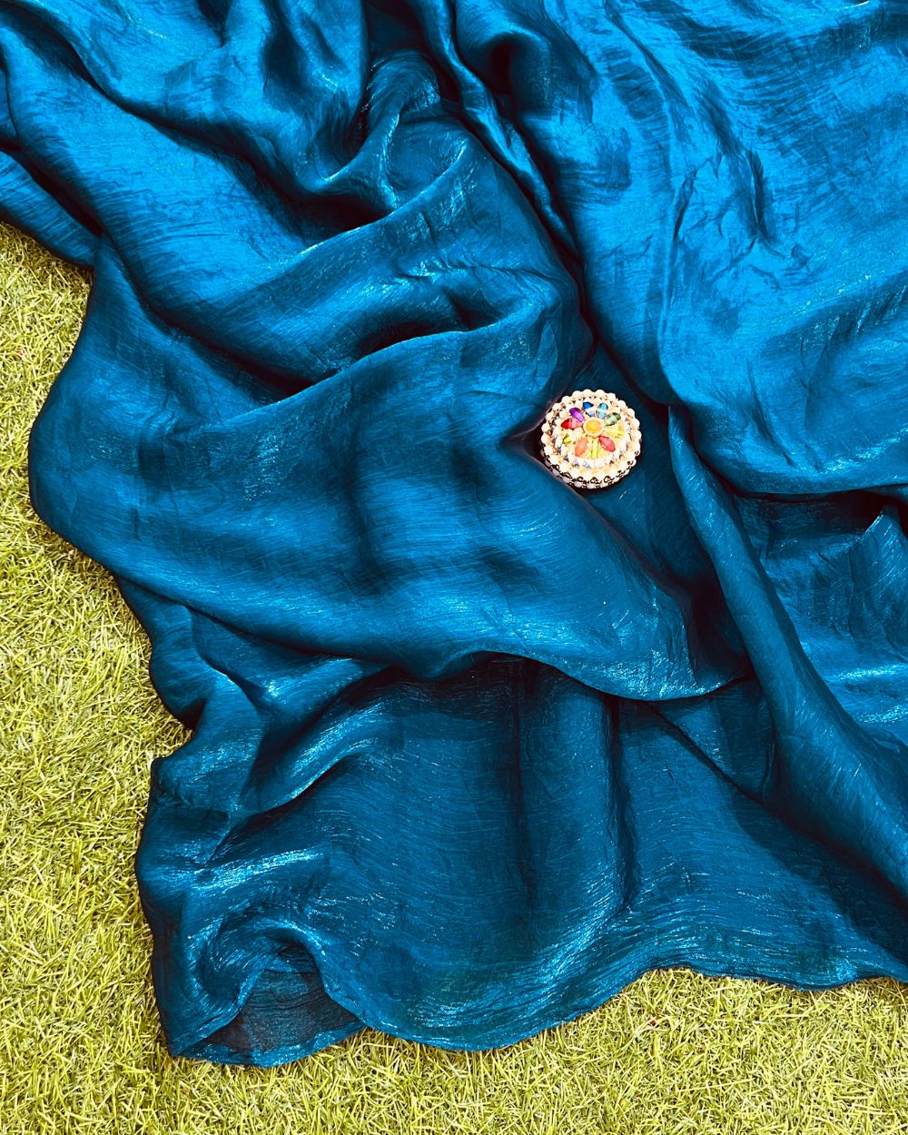 Plain Pure Space Satin Silk Saree Without Blouse Kerosene Colour 48 Inches Width