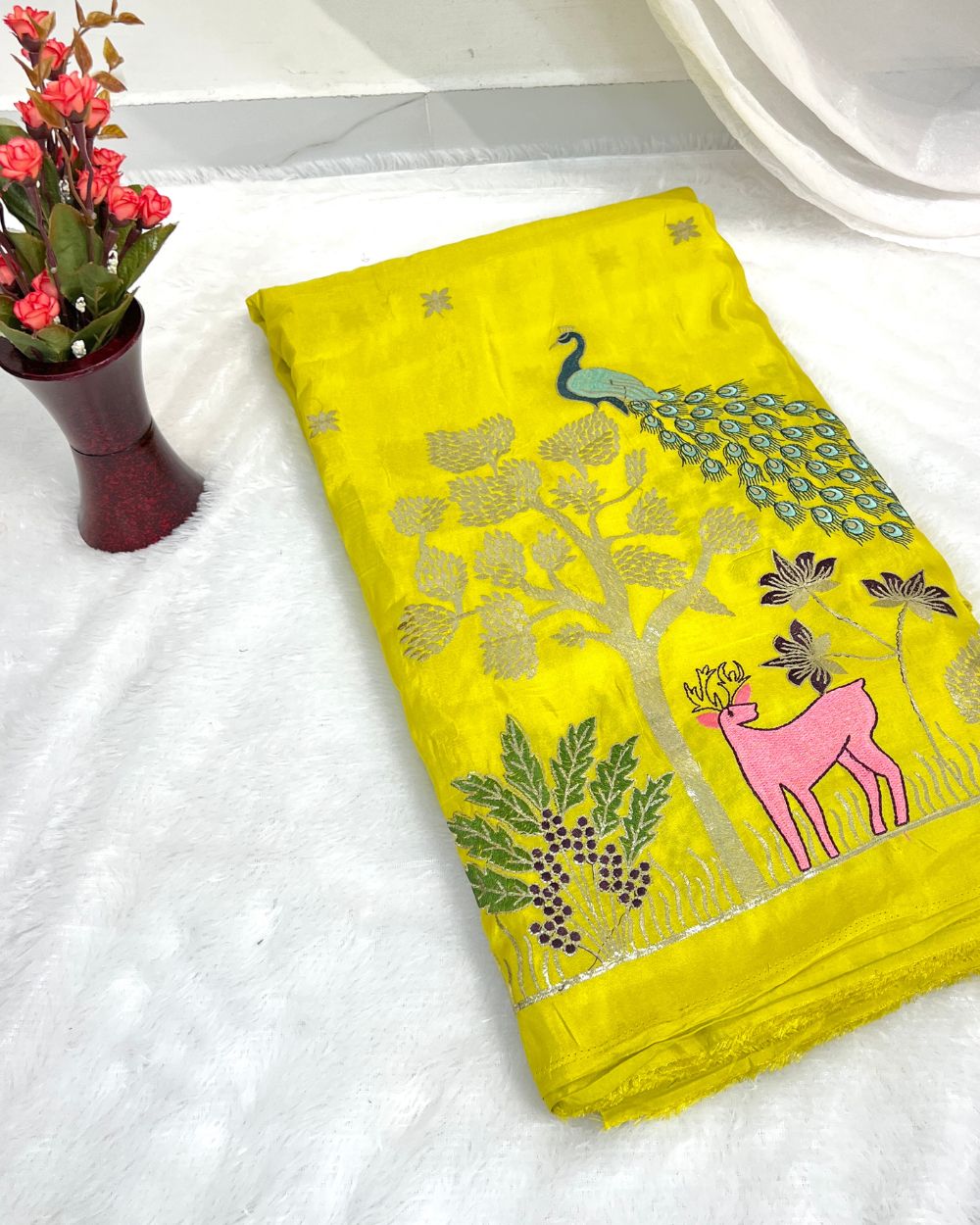 Cosmos Work Lemon Yellow Colour 42 Inches Width