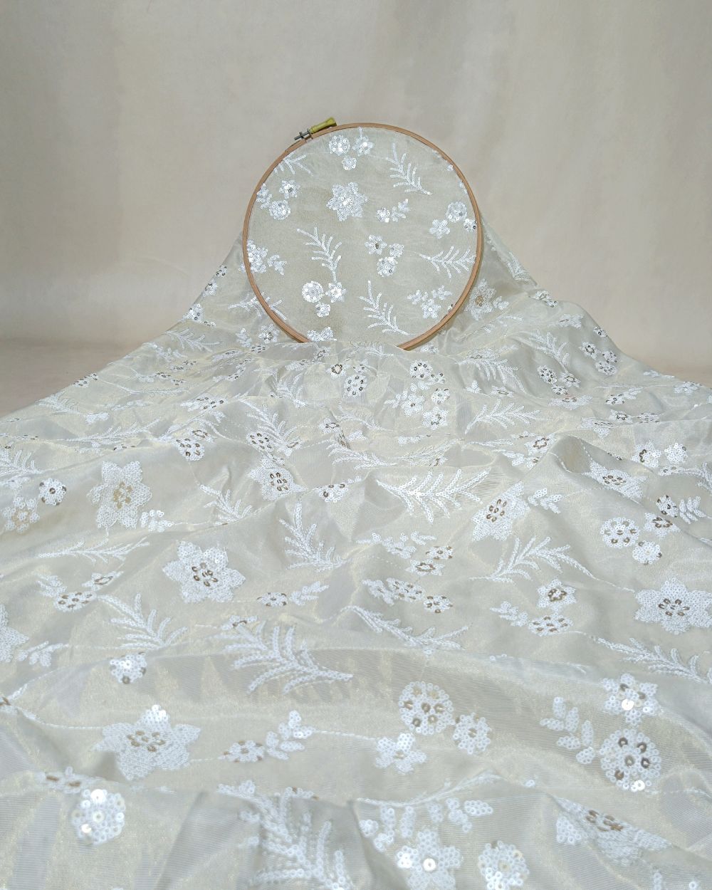 Dyeable Cosmos Zari Work Light Golden Colour 45 Inches Width