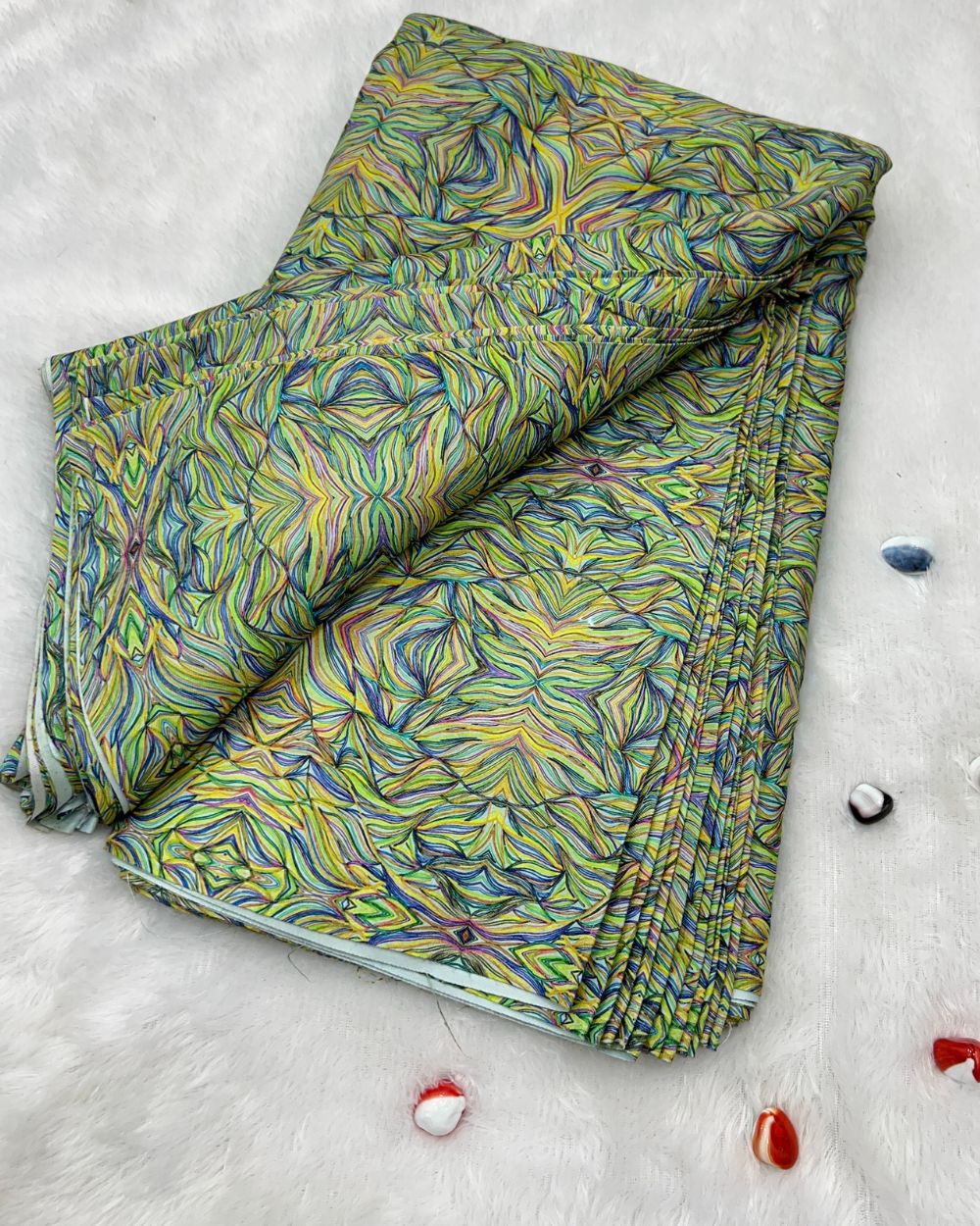 Printed Cotton Mix Pashmina Green Colour 42 Inches Width