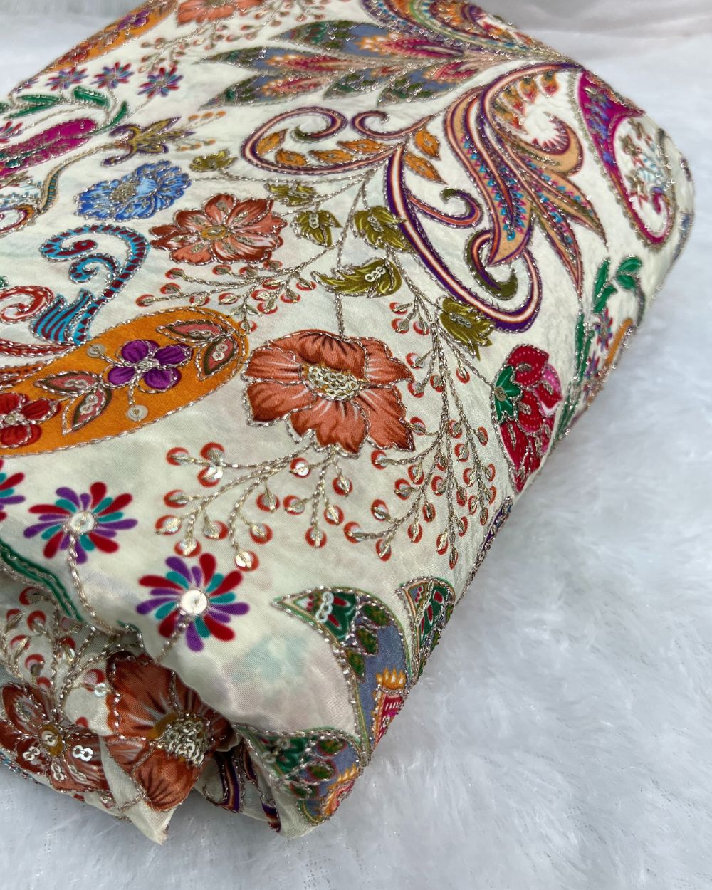 Natural Crepe Work Cream Colour 45 Inches Width