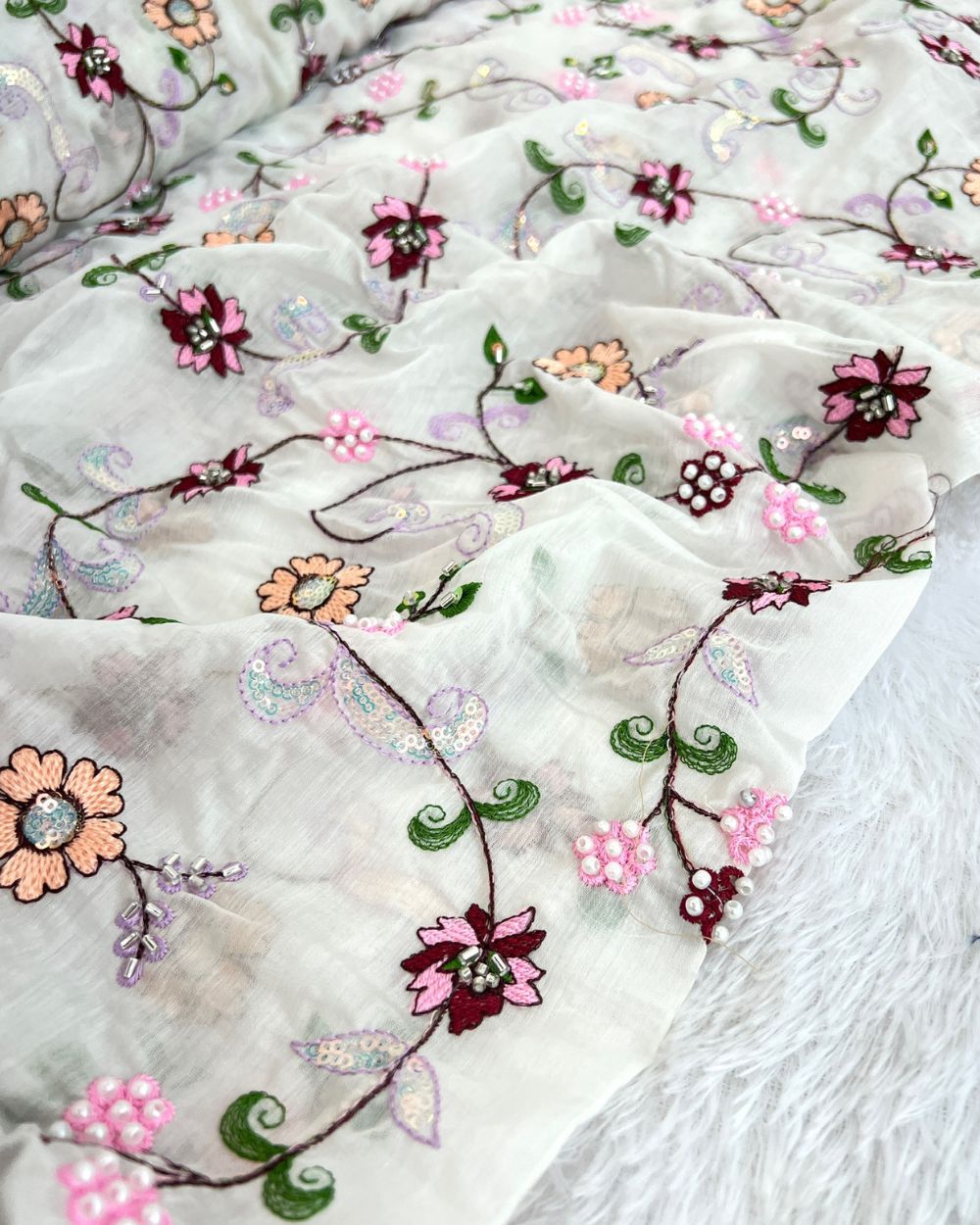 Chanderi Work White Colour 44 Inches Width