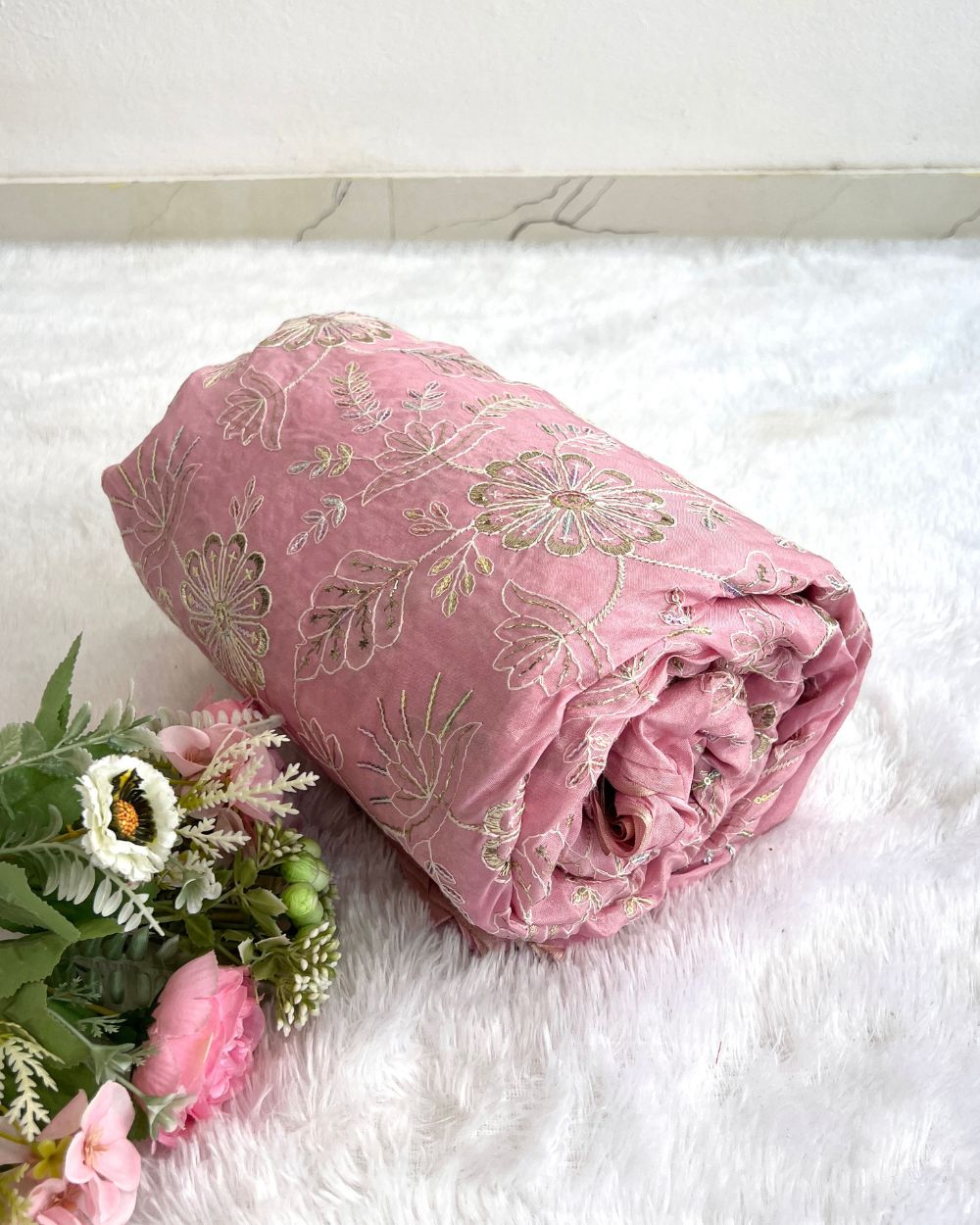 Upada Work Baby Pink Colour 44 Inches Width