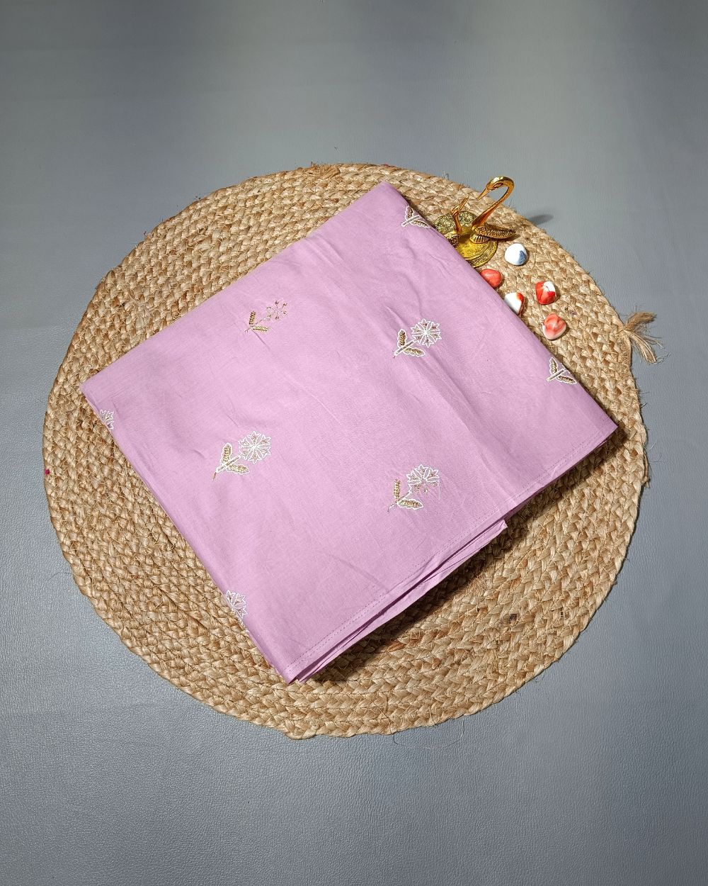 Cambric Cotton with Thread Work Pinkish Lavender Colour 40 Inches Width
