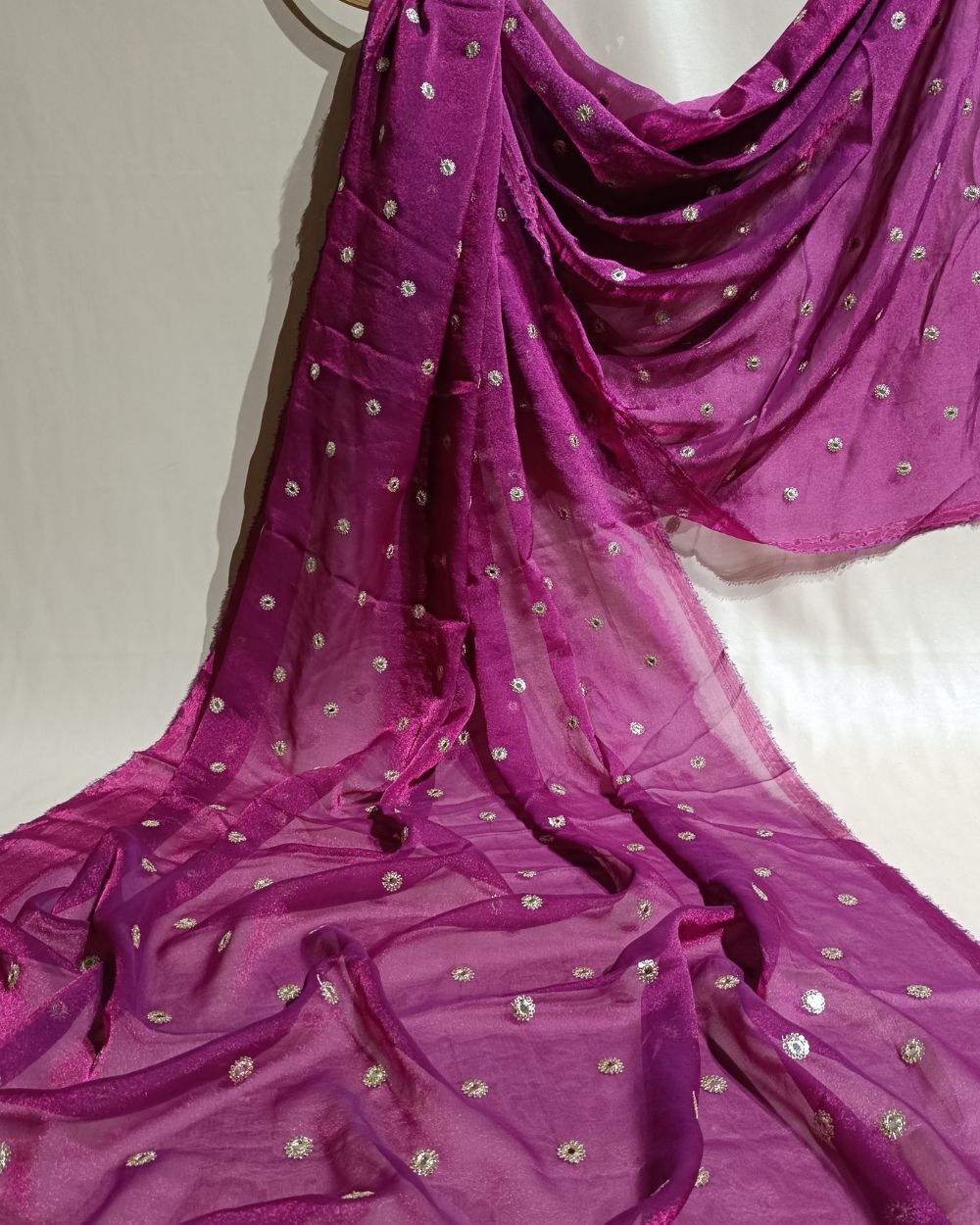 Premium NC Moss with Butti Work Magenta Colour 44 Inches Width