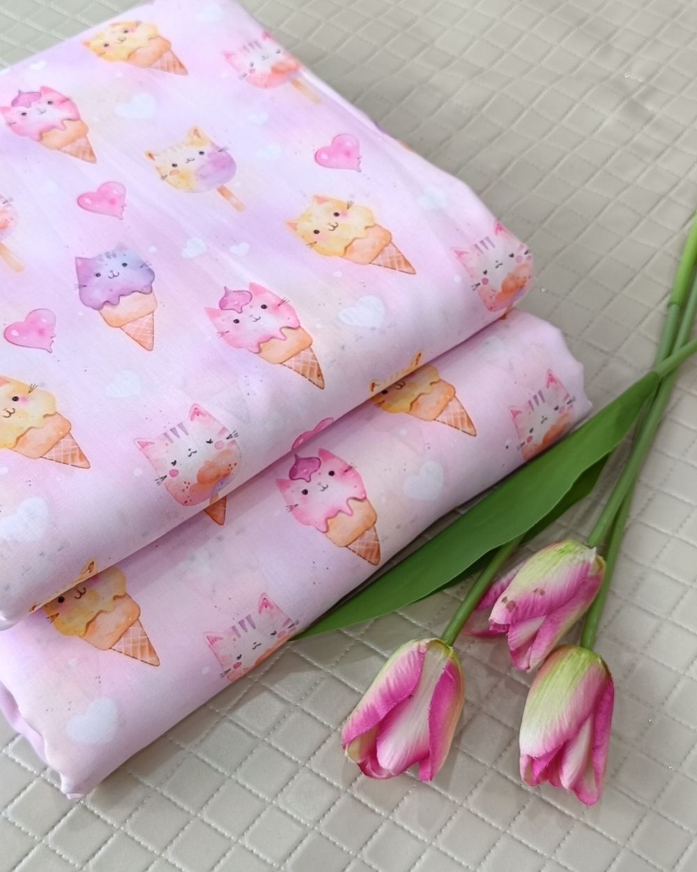 Soft Cotton with Kids Print (Baby/Nursery) Light Baby Pink Colour 44 Inches Width