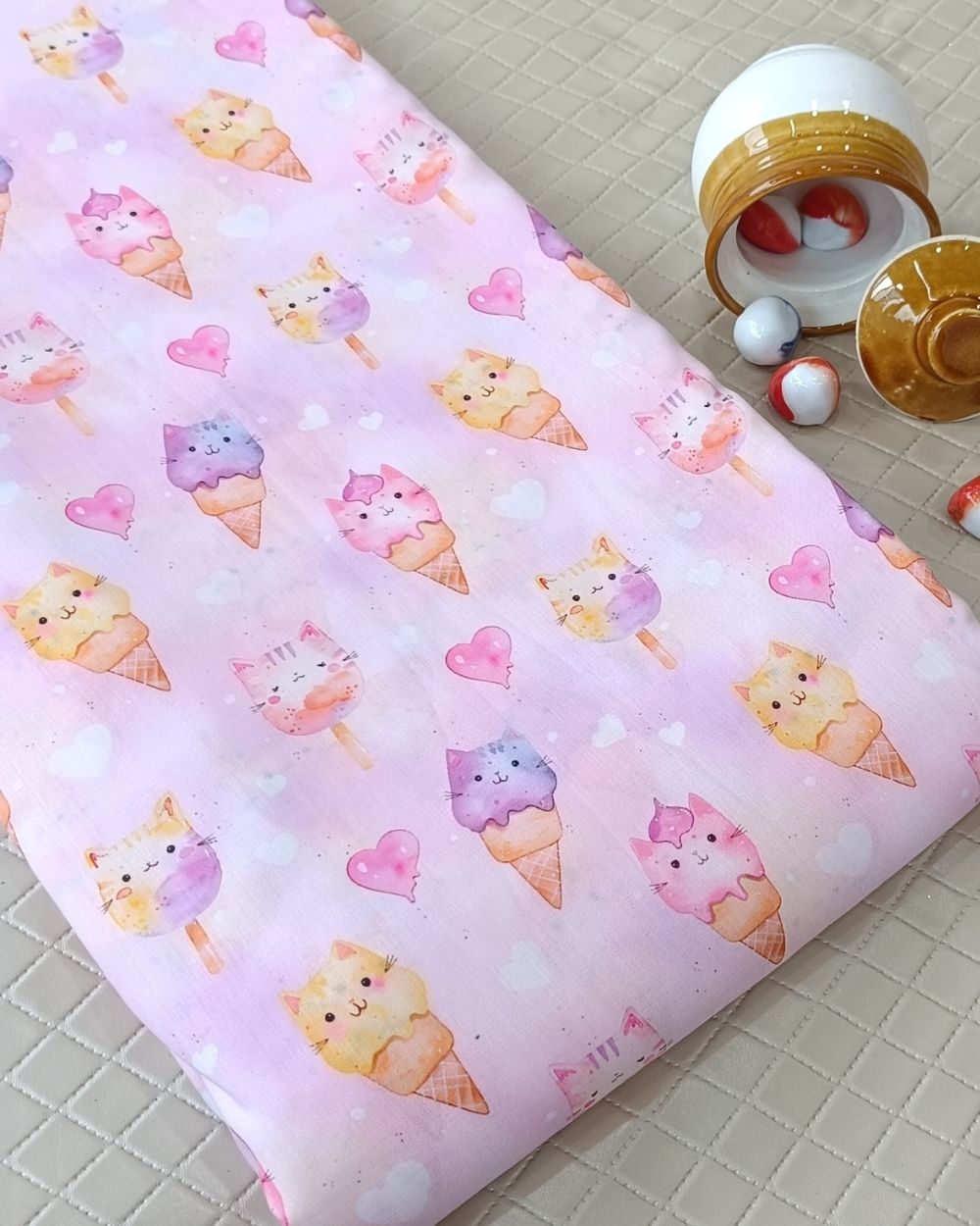 Soft Cotton with Kids Print (Baby/Nursery) Light Baby Pink Colour 44 Inches Width