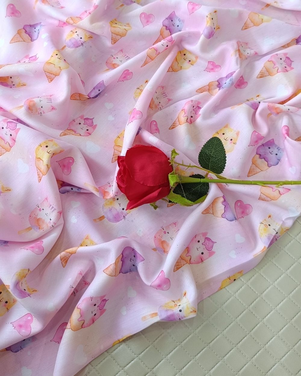 Soft Cotton with Kids Print (Baby/Nursery) Light Baby Pink Colour 44 Inches Width