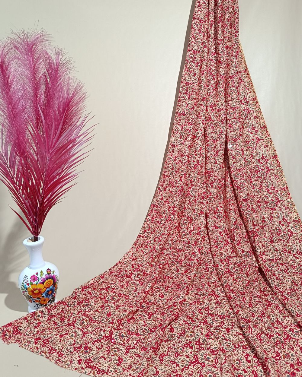 Cotton Abla Work Red Colour 44 Inches Width