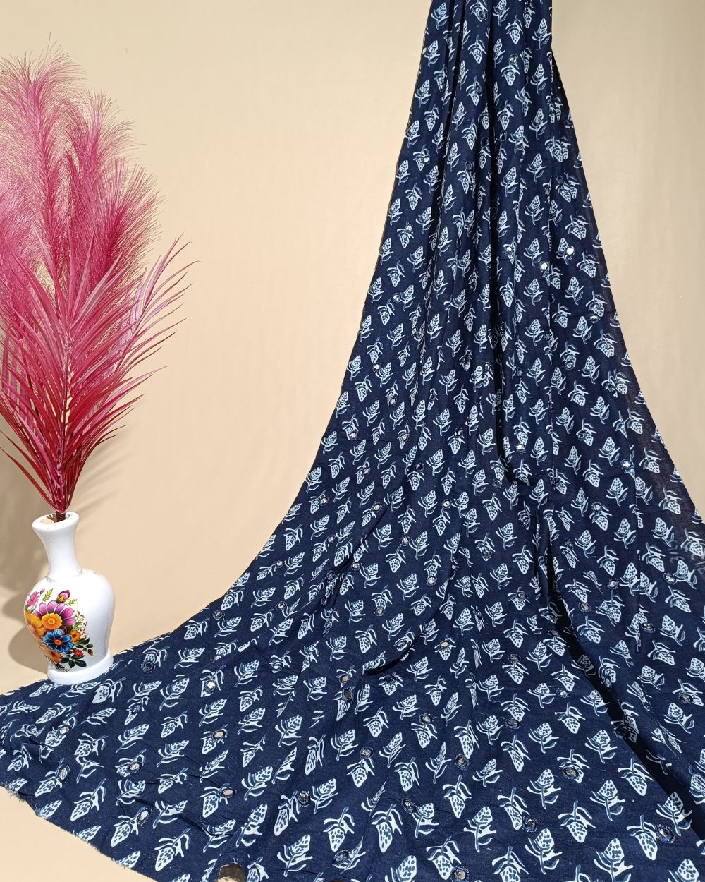 Cotton Abla Work Indigo Blue Colour 44 Inches Width