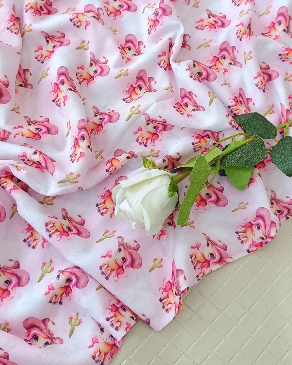 Soft Cotton with Kids Print (Baby/Nursery) White Colour 44 Inches Width