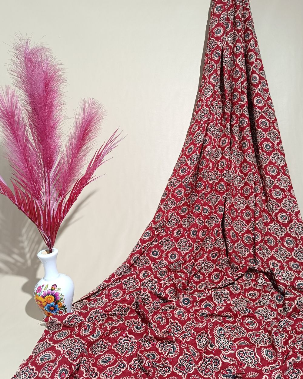 Cotton Abla Work Maroon Colour 44 Inches Width