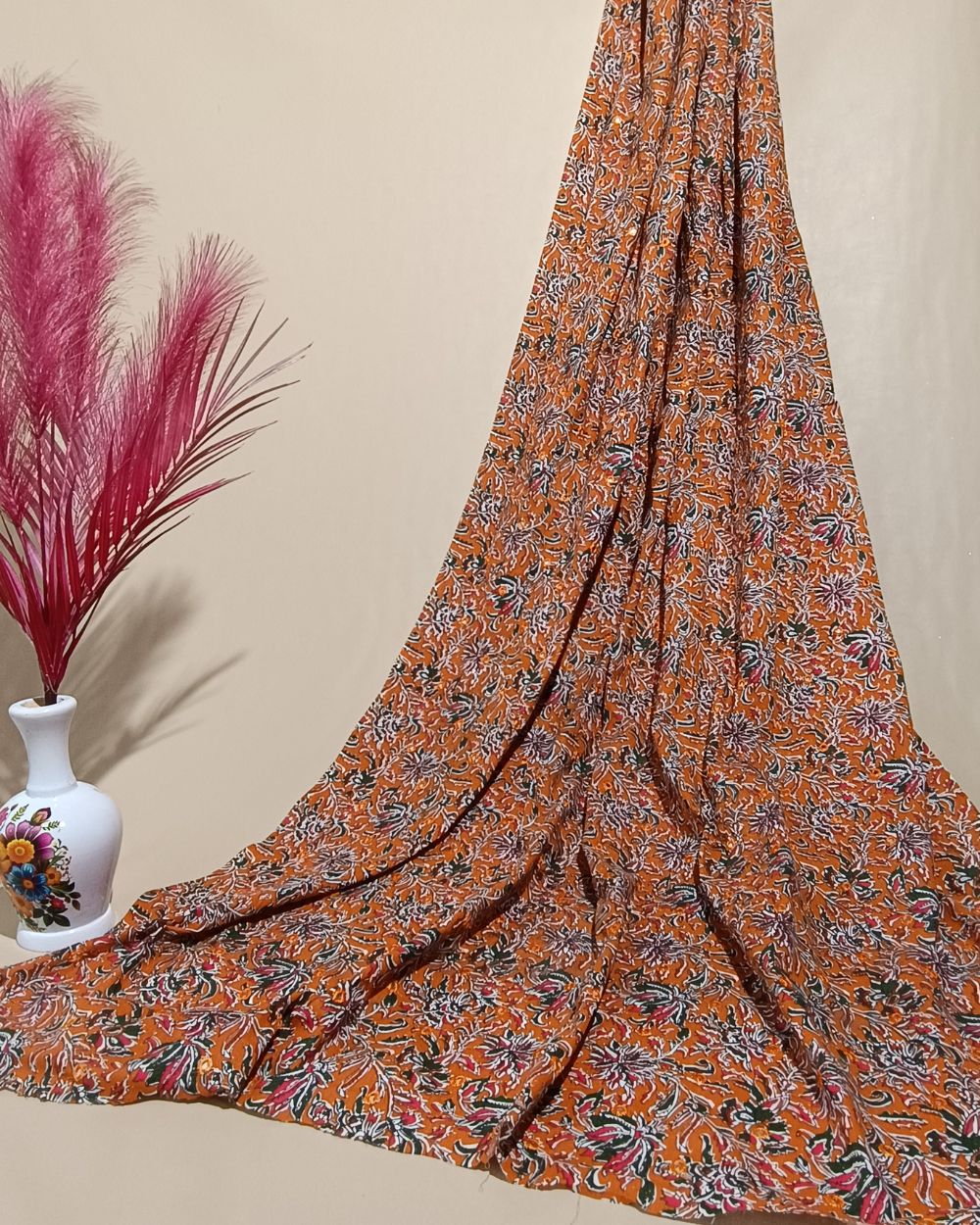 Cotton Abla Work Orange Colour 44 Inches Width