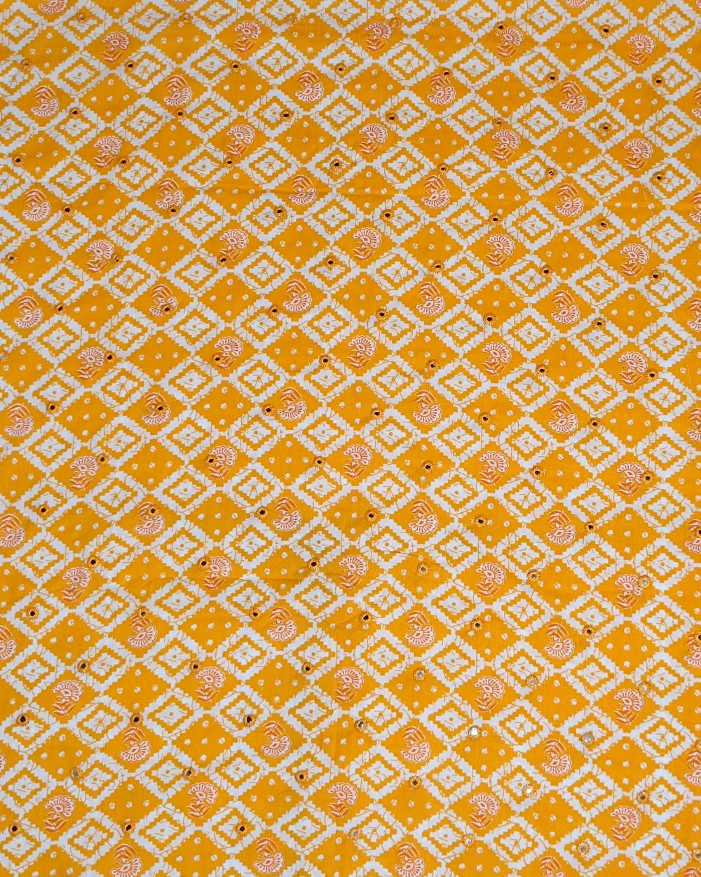 Cotton Abla Work Mango Yellow Colour 44 Inches Width