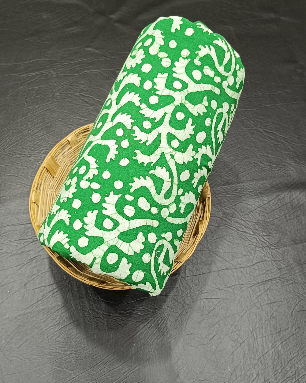 Cotton Hand Blocked Wax Batik Print Green Colour 41 Inches Width